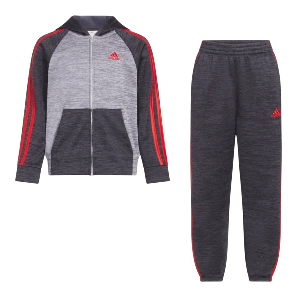 Toddler Boy adidas Melange Fleece Jacket and Pants Set in Gray and‎ Red, Size 2T